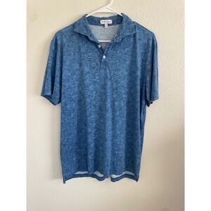 Peter Millar Mens Medium Polo Shirt Blue Leaf Print Short Sleeve Collared Golf